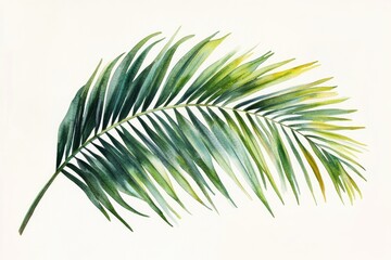 A lush coconut palm leaf in watercolor, vibrant tropical tones, isolated