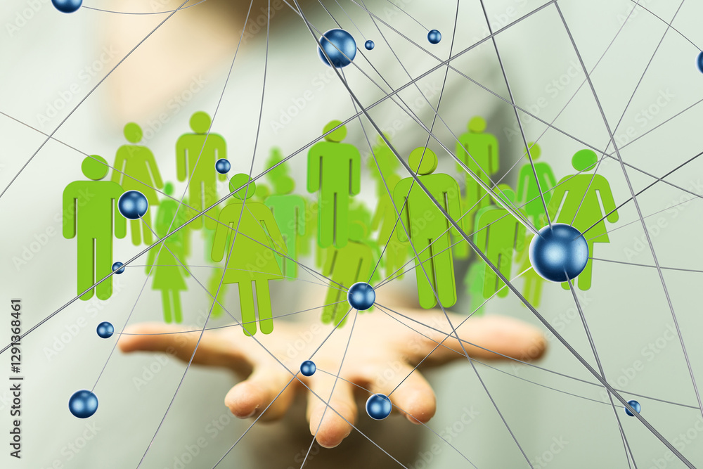 Fototapete Global network. Blockchain. 3D illustration. Neural networks and artificial intelligence. Abstract