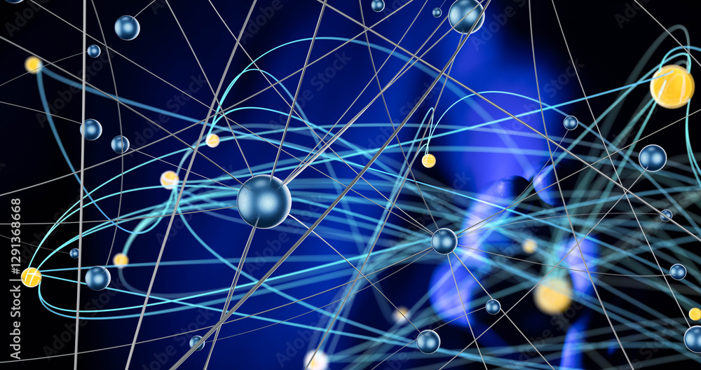 Poster Global network. Blockchain. 3D illustration. Neural networks and artificial intelligence. Abstract