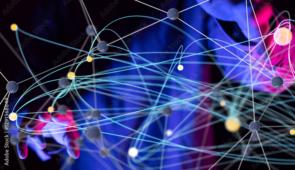 Aufkleber global network. blockchain. 3d illustration. neural networks and artificial intelligence. abstract