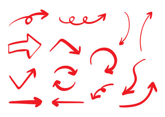 ベクターの筆ペンの手書きの矢印セット 赤