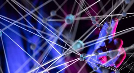 Global network. Blockchain. 3D illustration. Neural networks and artificial intelligence. Abstract