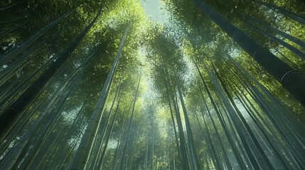 Looking Up Through a Dense Bamboo Forest Canopy: Nature's Vertical Symphony