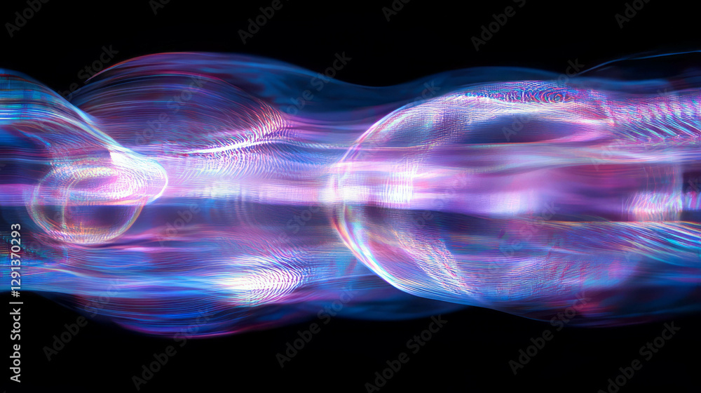 Poster Holographic bubble reflections in abstract light pattern