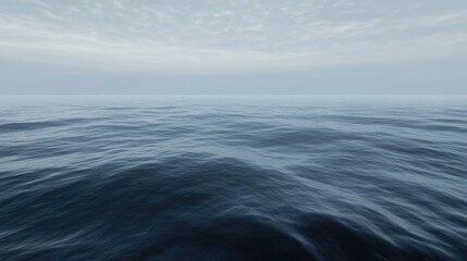 Fototapeta premium Tranquil ocean surface horizon, gentle waves. Calming blue peaceful atmosphere. Depth of sea. Tranquility and solitude, relaxation. Calm water of lake. Relax background.