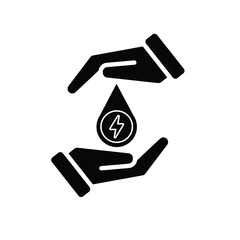 sustainable icon. green energy vector in hand. lightning symbol. reuse, recycle, net zero, green energy, eco friendly concept. Solid design style