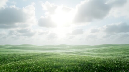 Obraz premium A serene landscape showcases rolling green hills under a bright sky