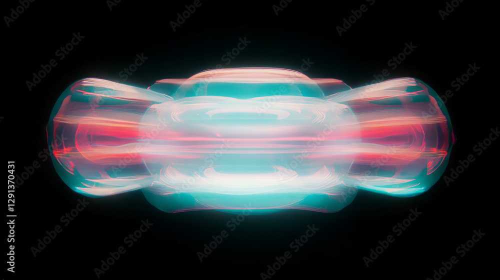 Poster futuristic holographic bubbles with colorful reflection in dark background