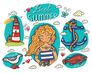 Best Summer Collection Hand-Drawn Nautical Illustration