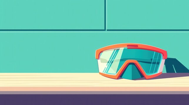 Safety awareness in ppe animated style depicting safety glasses dust mask workplace environment low perspective