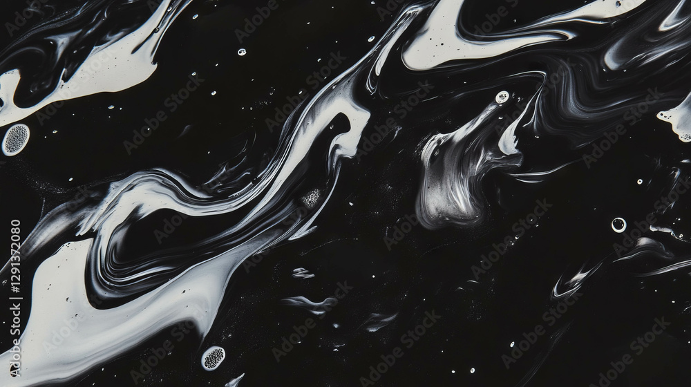 Aufkleber abstract ink splatters and swirling patterns with black and white fluid design