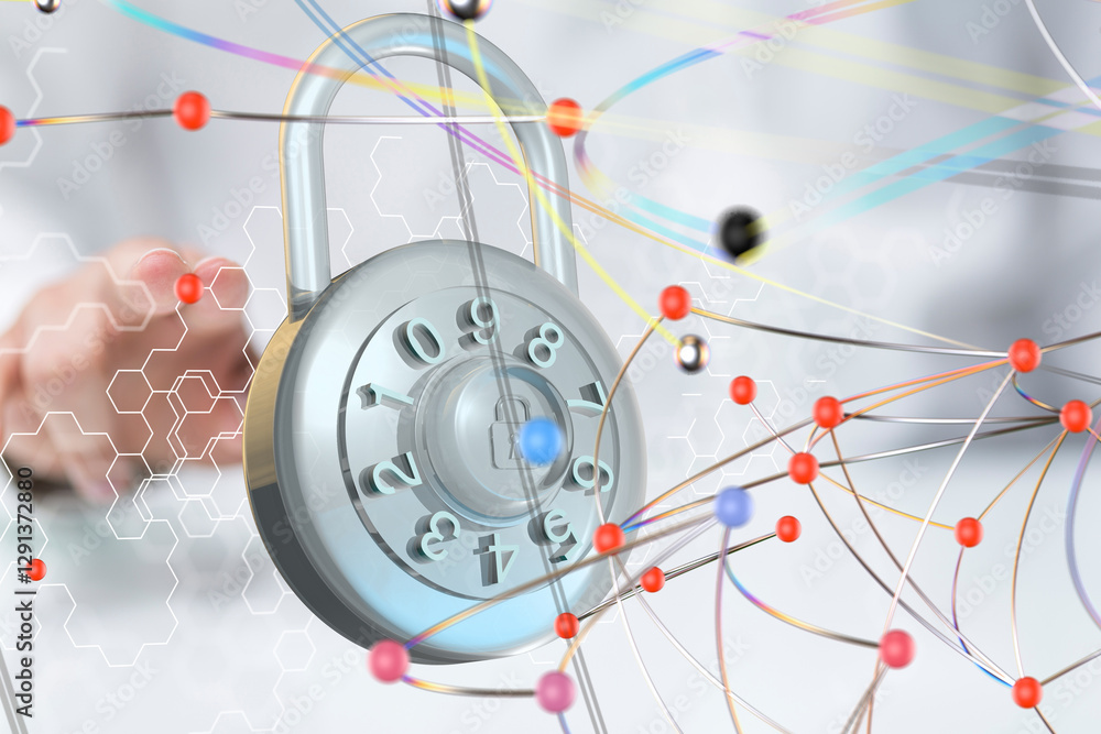 Poster cybersecurity and information or network protection. future technology - 3d