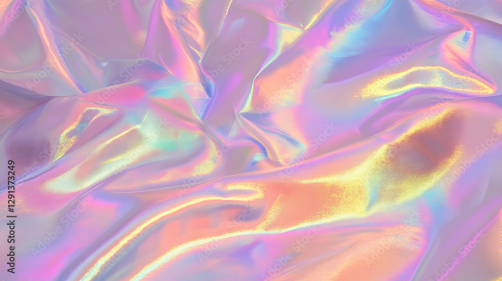 Poster iridescent fabric texture with shimmering rainbow colors for design and art projects