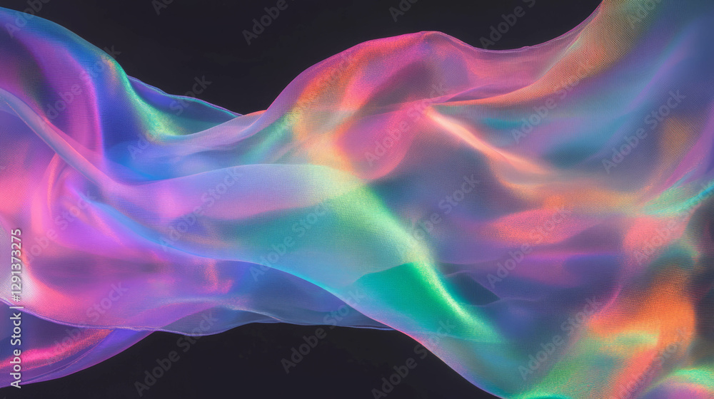 Poster iridescent fabric texture with shifting rainbow colors for elegant design and digital art