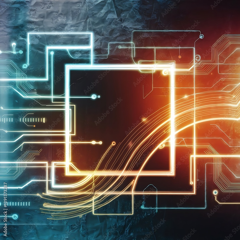 Poster background texture with glowing frames and splines for themes of science computers and technology