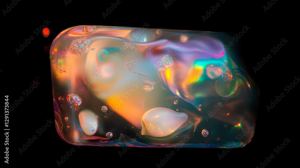 Poster Abstract iridescent resin background with embedded elements for artistic design