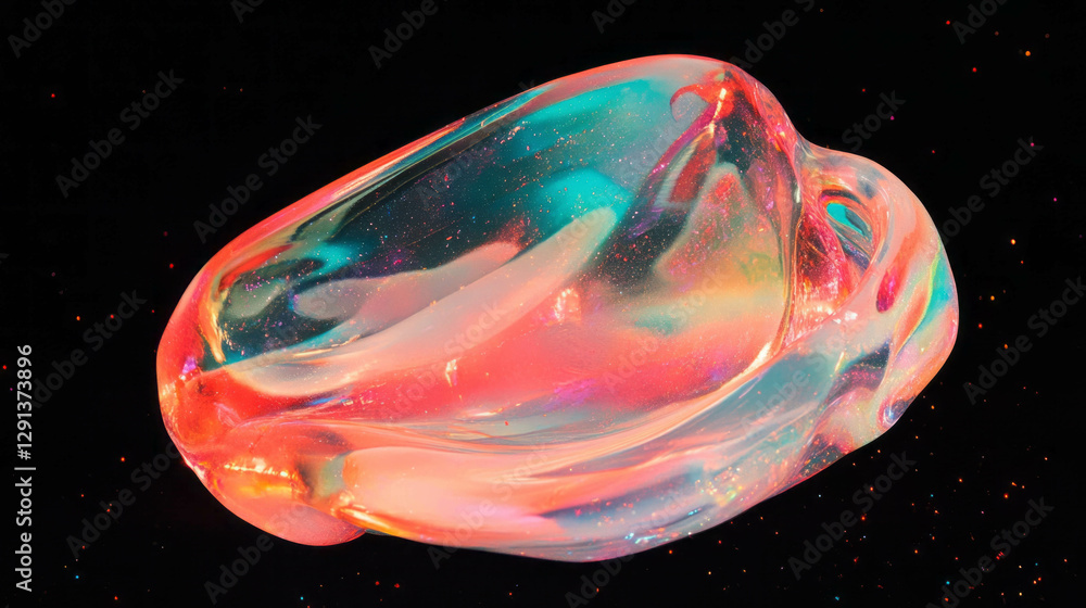 Aufkleber Abstract iridescent resin art with embedded objects on black background