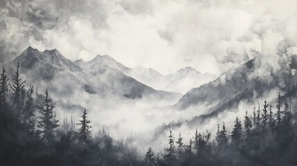 Misty Mountain Majesty: A Monochromatic Landscape