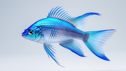 Fototapeta premium Iridescent Blue Beta Fish Displayed Against a Neutral Backdrop in Detailed Close Up