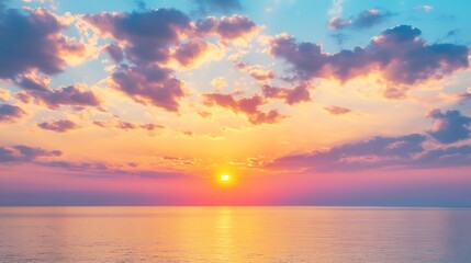Fototapeta premium The Beautiful Sunset Displaying Colors Over a Calm Ocean Horizon
