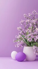 Fototapeta premium Easter Purple 3d background minimalistic mockup with space for text