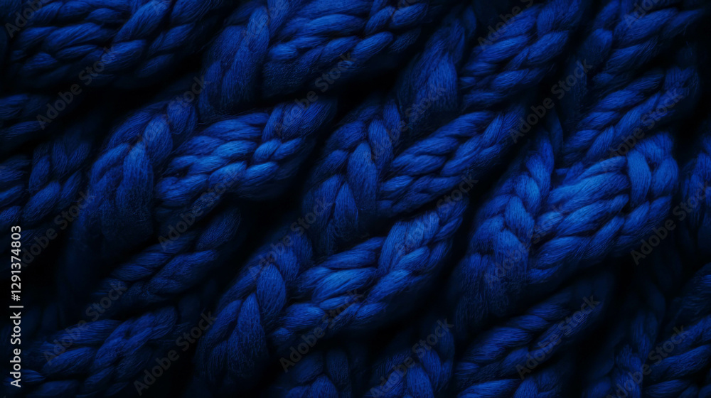 Poster cozy knitted wool texture background in deep blue for fabric design