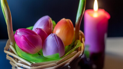 easter eggs and tulips
