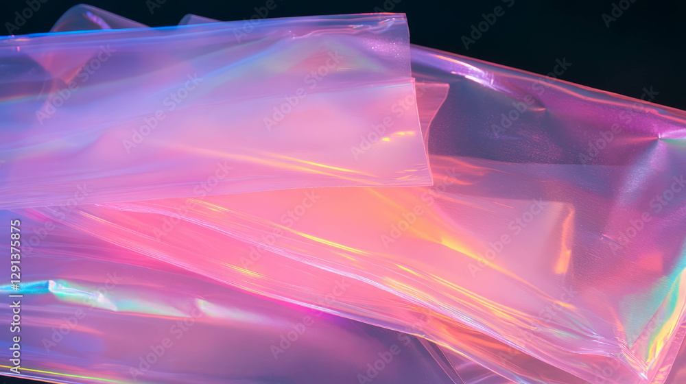 Poster abstract design of layered transparent plastic sheets with iridescent light