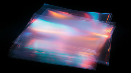 Vibrant layered translucent plastic sheets on black background for modern design