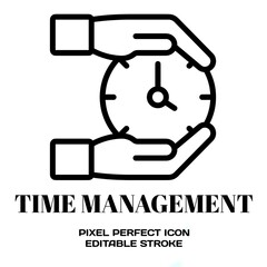 Time management symbol, featuring an editable stroke outline icon isolated on white background flat vector illustration. Pixel perfect