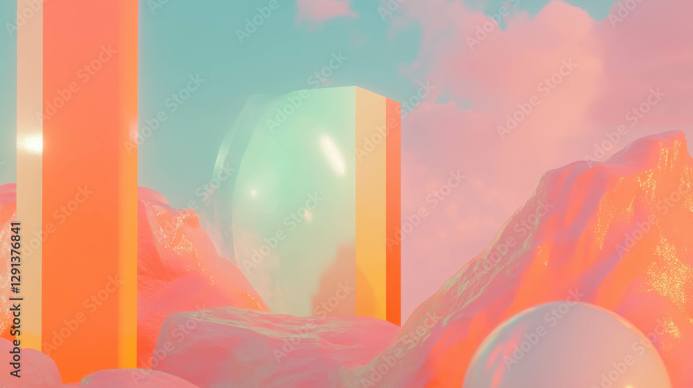 Poster vibrant geometric abstract background with pastel tones and low poly shapes