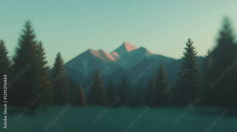 Poster abstract landscape with low poly forest and mountain background