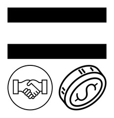 Equality symbol with handshake icon representing partnership and dollar coin icon indicating financial matters. Ideal for financial equality, partnerships, business agreements, economic unity, social
