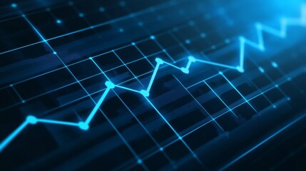 Naklejka premium Stock market graph showing an uptrend at the top a downtrend at the bottom, representing sales going into a downturn recovering growth Blue background with bokeh effect, symbolizing financial recovery
