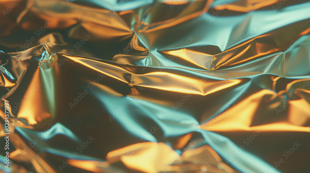 Poster Shimmering metallic foil texture in vibrant crumpled patterns for creative design