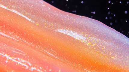 Fototapeta premium Close-up of shimmering matte lipstick texture with fine glitter for beauty design