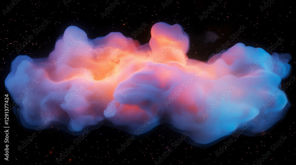 Poster ethereal metallic smoke with shimmering effect in cosmic space scene