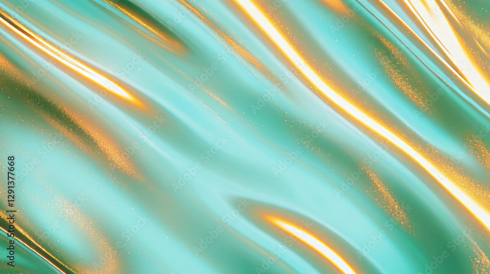 Poster elegant mint and gold light background with wavy patterns for design