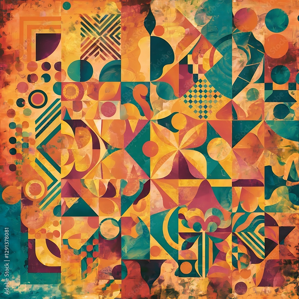 Poster abstract multicolor background with geometric shapes and patterns in vintage style