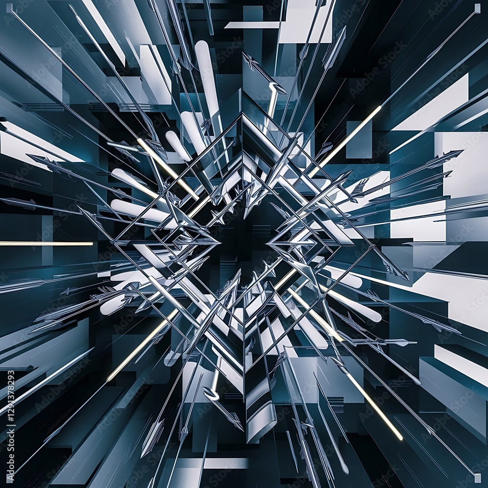 Poster geometric background adorned with dynamic arrows and sleek lines forming intricate web of movement a