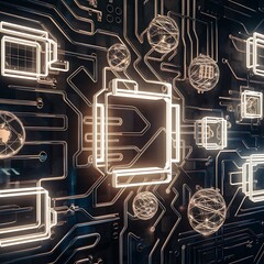 Background texture with glowing frames and splines for themes of science computers and technology