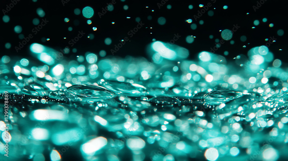 Poster abstract background of mint light reflecting on glass with bokeh effects
