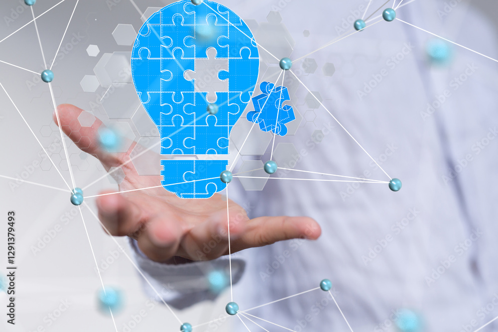 Poster Neural network 3D illustration. Big data and cybersecurity