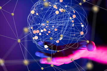 Global network. Blockchain. 3D illustration. Neural networks and artificial intelligence. Abstract