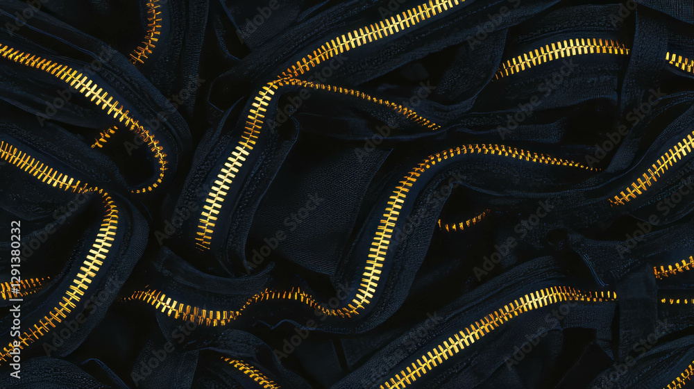 Poster Intricate pattern of intertwined golden zippers for unique background design