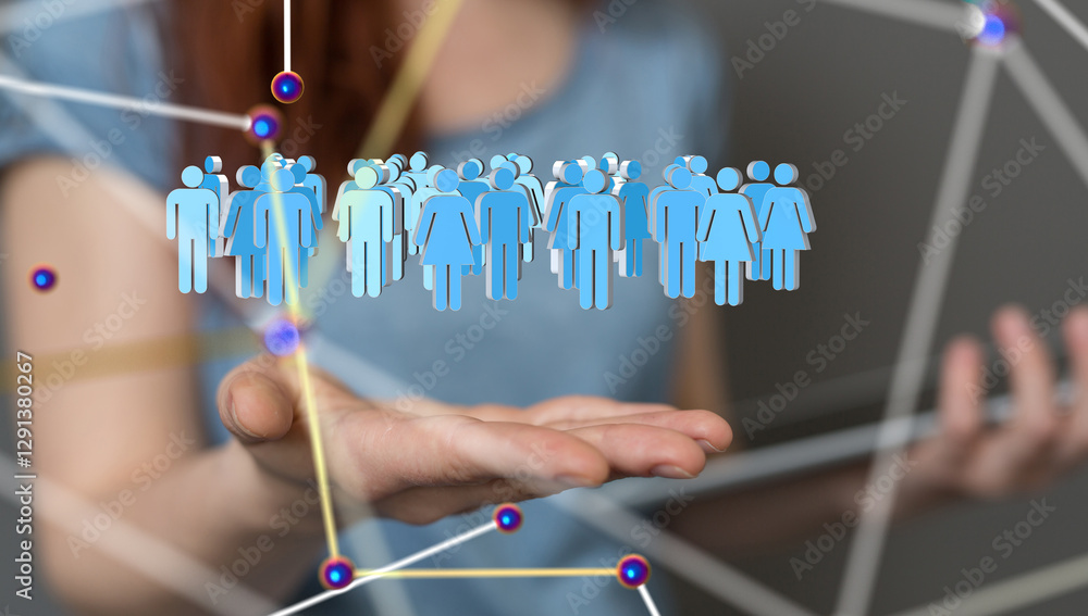 Aufkleber Global network. Blockchain. 3D illustration. Neural networks and artificial intelligence. Abstract