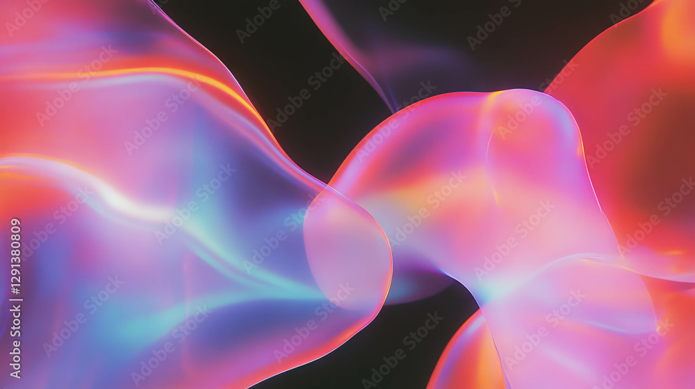 Poster abstract neon iridescent bubbles on dark background for modern design