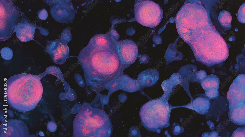 Poster iridescent neon bubbles and dark abstract background design for creative projects
