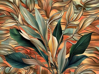 Abstract art background creative leaves and botanical line art wallpaper brush style painting for postcard wall decor print card wallpaper background vector design