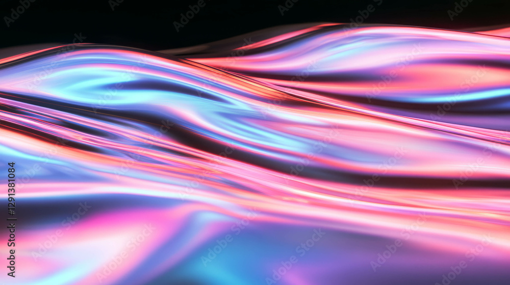 Poster abstract neon light waves with dark reflective background for modern design